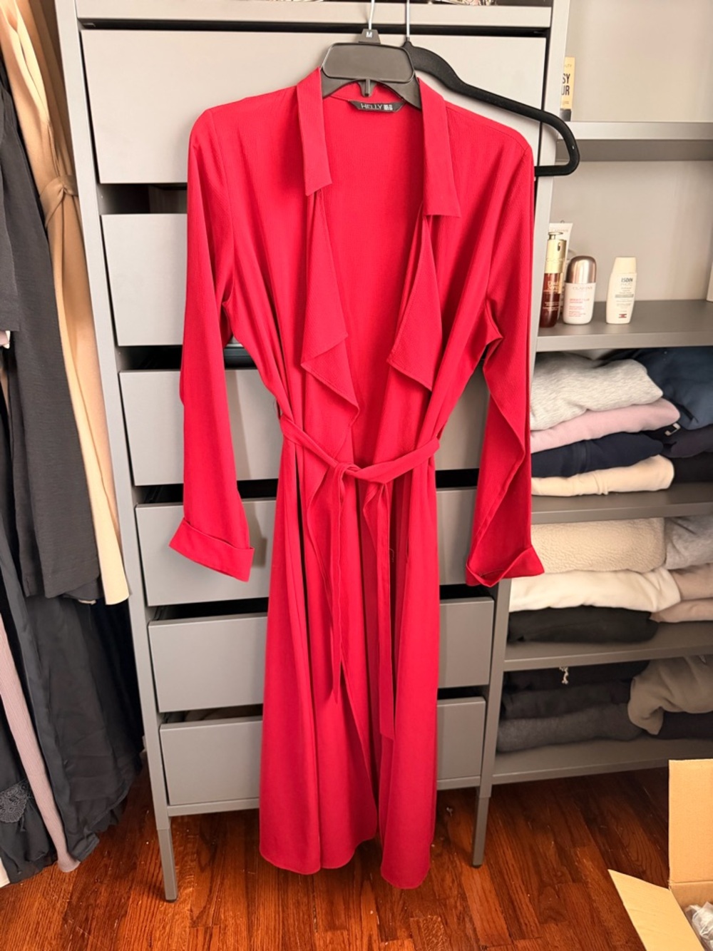 Bright Red Long Wrap Cardigan